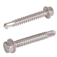 KST Bimetall Bohrschraube mit Sechskantkopf, Dichtscheibe 16mm, DIN7504, A2 / CV, 5,5x30mm, Bohrleistung 6,5mm, Paket 100 Stück H1222