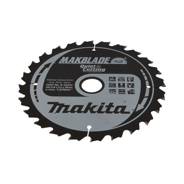 ABV Makita B-32443 MAKBLADE PLUS HM-Kreissägeblatt, 216x2,4x30 mm, 24 Zähne, Holz, für LS0815FLN, LS0816F