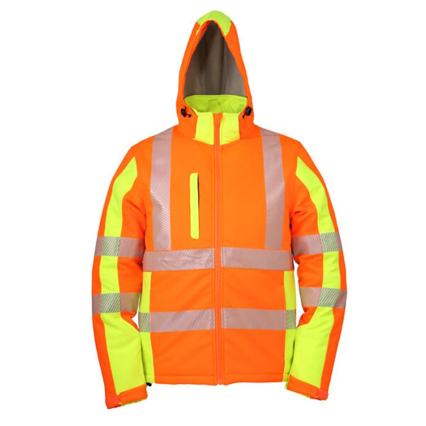 LeiKaTex® , Softshell-Warnschutz-Winterjacke nach EN ISO 20471,  warnorange / neongelb, Größe M