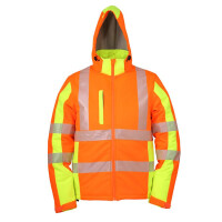LeiKaTex® , Softshell-Warnschutz-Winterjacke nach EN ISO 20471,  warnorange / neongelb, Größe M