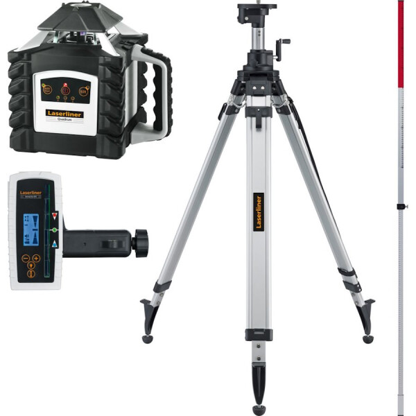 Laserliner Aktionsset Quadrum G 410 S vollautomatischer Rotationslaser (mit Lotlaser, Selbstnivellierbereich 5°, Genauigkeit ± 0,1mm/m, Reichweite 400m, Fernbedienung + Empfänger SensoLite 410) + Kurbelstativ P 175cm + Teleskop-Nivelierlatte 5m