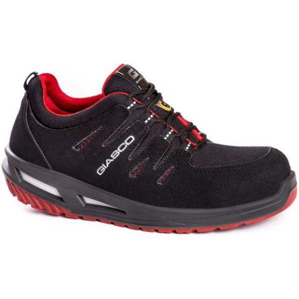 GIASCO FOX S3 SRC ESD, Sicherheitshalbschuh, Gr. 42, Farbe:schwarz/rot, halbhoch, MICRO-tech Obermaterial, komplett metallfrei, DGUV