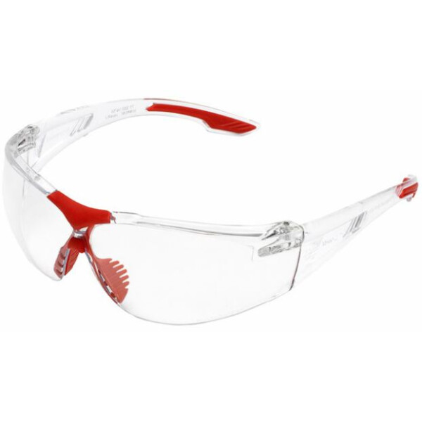 Honeywell 1035641 Schutzbrille SVP400, transparent-rot, Scheibe klar, kratzfest, beschlaghemmend, EN166, gepolsterter Nasensteg