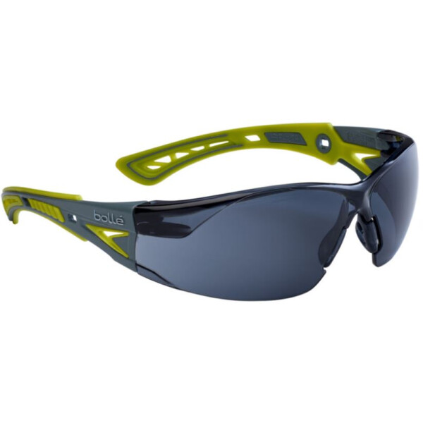 bollé SAFETY RUSH+ small Schutzbrille, randlos, grau/grün, Scheibe grau, EN166, rutschfester Nasensteg, Außenbereich