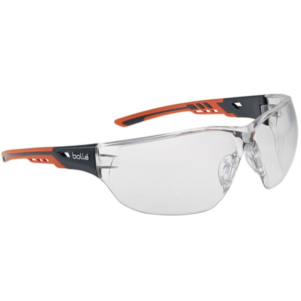 bollé SAFETY NESS+ Schutzbrille, randlos, schwarz/orange, Scheibe klar, EN166, rutschfester Nasensteg, Innenbereich