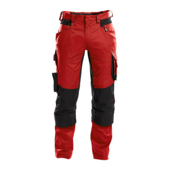 DASSY Dynax, Farbe 6674 ROT/SCHWARZ, Größe 54 minus, Arbeitshose mit 4-Wege-Stretch und verstellbare Cordura Stretch-Kniepolstertaschen, 65% Polyester/35% Baumwolle, 245 g/m²