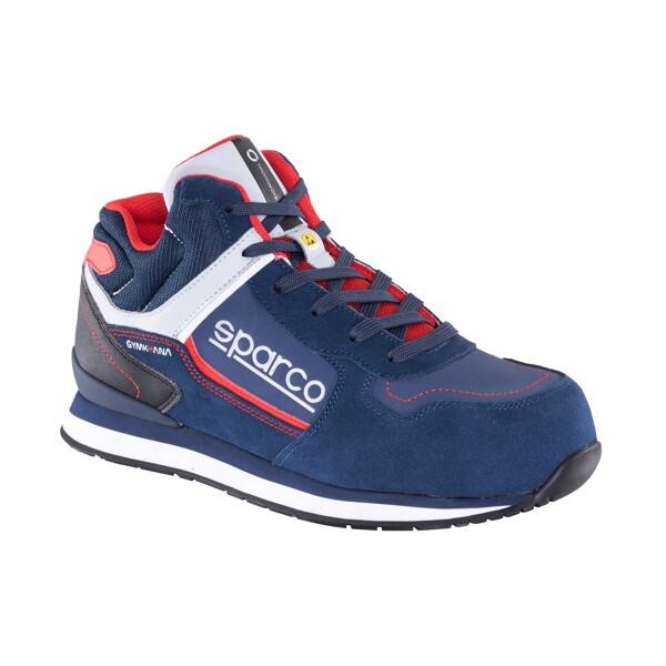 sparco Gymkhana OLYMPUS S3 H ESD Sicherheitshalbschuh, Gr. 46, Farbe: dunkelblau-weiß-rot, Weite 11, knöchelhoch, Nubukleder mit Microfaserz, öl- und benzinresistent, SRC, hitzebeständig bis 120°C