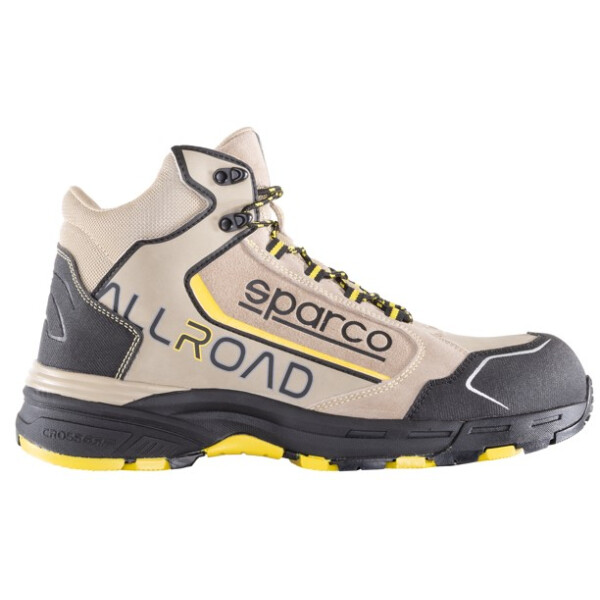 sparco Allroad STONE S3 ESD Sicherheitshalbschuh, Gr. 45, Farbe: beige-schwarz, Weite 12, knöchelhoch, Nubukleder mit Puron Front- und Heckschutz, öl- und benzinresistent, SRC, hitzebeständig bis 140°C