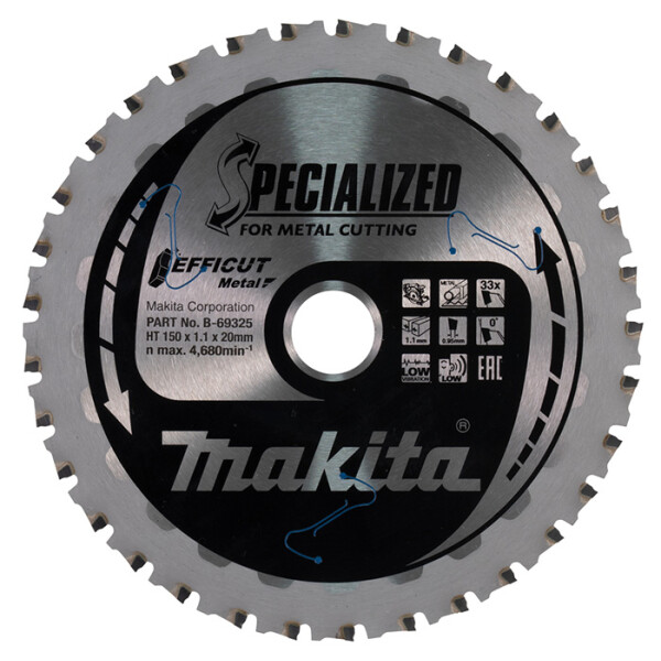 Makita B-69325, EFFICUT HM-Kreissägeblatt 150x1,1x20mm, 33 Zähne, Metall, für DCS553