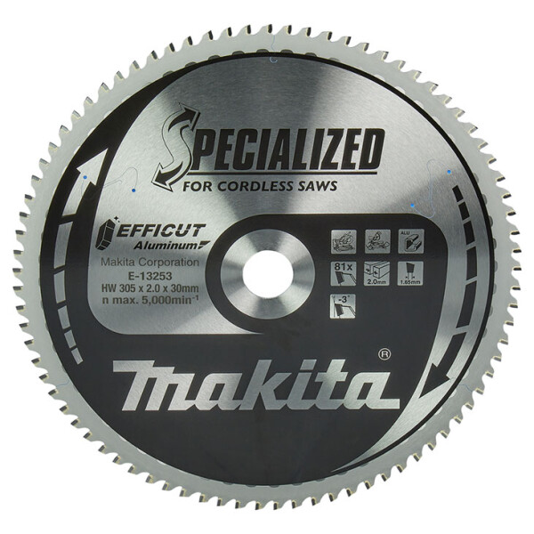 Makita E-13253, EFFICUT HM-Kreissägeblatt 305x2,0x30mm, 81 Zähne, Aluminium, für LS1219L, DLS211, LH1201FL