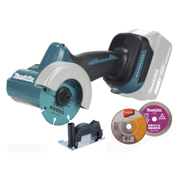 Makita DMC300Z Multimaterialschneider 18V 76mm, BL-Motor, 16mm Schnitttiefe, inkl. Absaughaube, Gewebetrennscheibe, Diamanttrennscheibe, Carbidtrennscheibe, Sologerät im Karton