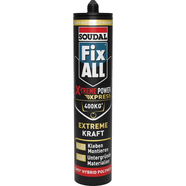 SOUDAL Fix All X-Treme Power Express Montagekleber, extrem hohe Anfangsklebkraft von mindestens 400 kg/m², 400 g Kartusche