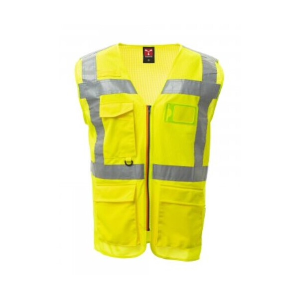 PAYPER Premium Warnschutzweste, Extra Mesh, 100% Polyester, Ausweistasche, retroreflektierenden Streife, gelb, Gr. XL