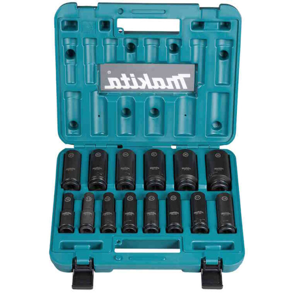 Makita E-16586 Impact Black Kraft-Steckschlüssel-Set 14tlg, 1/2", Größen 10 / 11 / 12 / 13 / 14 / 16 / 17 / 19 / 21 / 22 / 24 / 27 / 30 / 32 mm, lange Ausführung