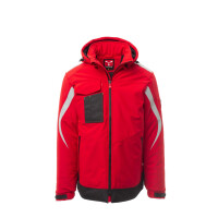 PAYPER WONDER PAD Softshell-Winterjacke, rot/schwarz, Gr. L, verstärkter Bund, Reflexband auf Schultern und Armen, abnehmbare Kapuze mit Kordelzug, elastische Ärmelbündchen mit Klett, 78% Nylon, 22% Elastan