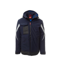 PAYPER WONDER PAD Softshell-Winterjacke, marineblau/königsblau, Gr. M, verstärkter Bund, Reflexband auf Schultern und Armen, abnehmbare Kapuze mit Kordelzug, elastische Ärmelbündchen mit Klett, 78% Nylon, 22% Elastan