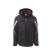 PAYPER WONDER PAD Softshell-Winterjacke, anthrazit/schwarz, Gr. L, verstärkter Bund, Reflexband auf Schultern und Armen, abnehmbare Kapuze mit Kordelzug, elastische Ärmelbündchen mit Klett, 78% Nylon, 22% Elastan