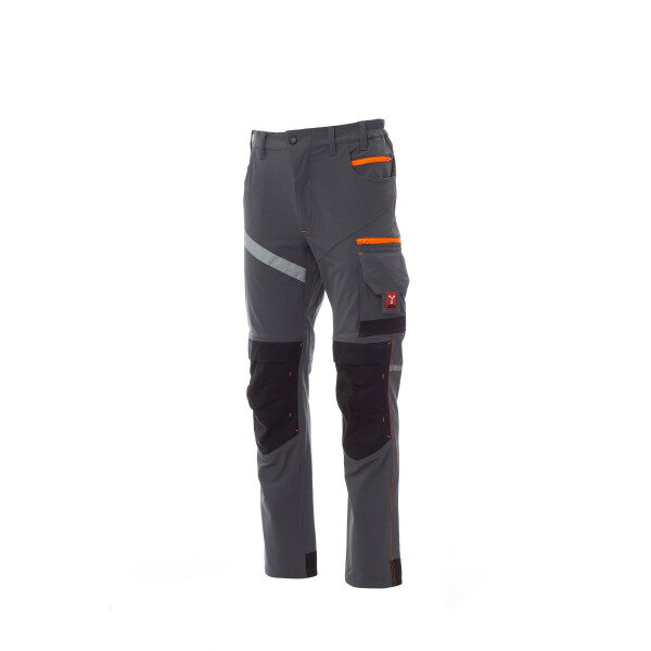 PAYPER NEXT 4W Arbeitshose, rauchgrau/schwarz, Gr. 50, ganzjährige 4-Wege-Stretch-Unisex-Hose mit seitlichem Gummizug, Kniepolstertasche, 90% Nylon, 10% Elastan, 260g/m²