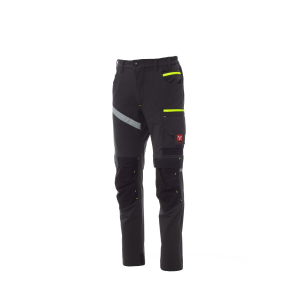 PAYPER NEXT 4W Arbeitshose, anthrazit/schwarz, Gr. 46, ganzjährige 4-Wege-Stretch-Unisex-Hose mit seitlichem Gummizug, Kniepolstertasche, 90% Nylon, 10% Elastan, 260g/m²