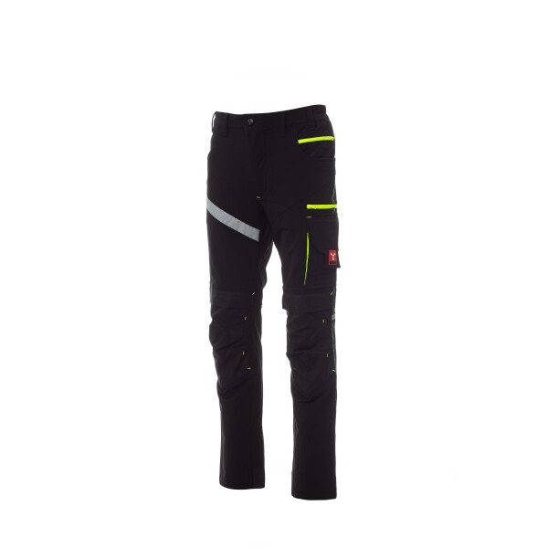 PAYPER NEXT 4W Arbeitshose, schwarz/schwarz, Gr. 54, ganzjährige 4-Wege-Stretch-Unisex-Hose mit seitlichem Gummizug, Kniepolstertasche, 90% Nylon, 10% Elastan, 260g/m²