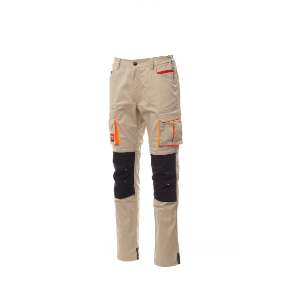 PAYPER NEXT 400 Arbeitshose, kaki/nero, Gr. 48, ganzjährige Stretch-Unisex-Hose mit seitlichem Gummizug, Kniepolstertasche, 50% Polyester, 30% Baumwolle, 20% Elastan,280g/m²