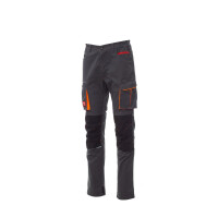 PAYPER NEXT 400 Arbeitshose, rauchgrau/schwarz, Gr. 48, ganzjährige Stretch-Unisex-Hose mit seitlichem Gummizug, Kniepolstertasche, 50% Polyester, 30% Baumwolle, 20% Elastan,280g/m²