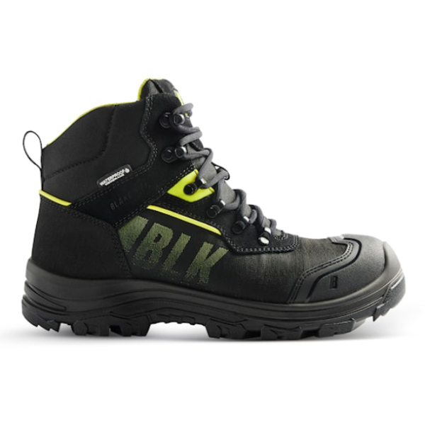 ABV BLAKLÄDER STORM S3 SRC HRO WR CI, Sicherheitsschuh, Gr. 44, Farbe schwarz/gelb, knöchelhoch, wasserdicht, robuste Textiloberfläche mit reflektierenden Fäden, TPU-verstärkter Zehenkappe, breite Passform