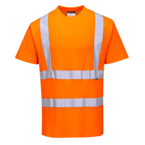 Portwest S170 Baumwoll-Comfort-Warnschutz-Kurzarmshirt, Farbe: neonorange, Rundhalsauschnitt, 40+ UPF klassifiziertes Gewebe, das 98% der UV-Strahlen blockiert, max. 50 Wäschen, Größe XL