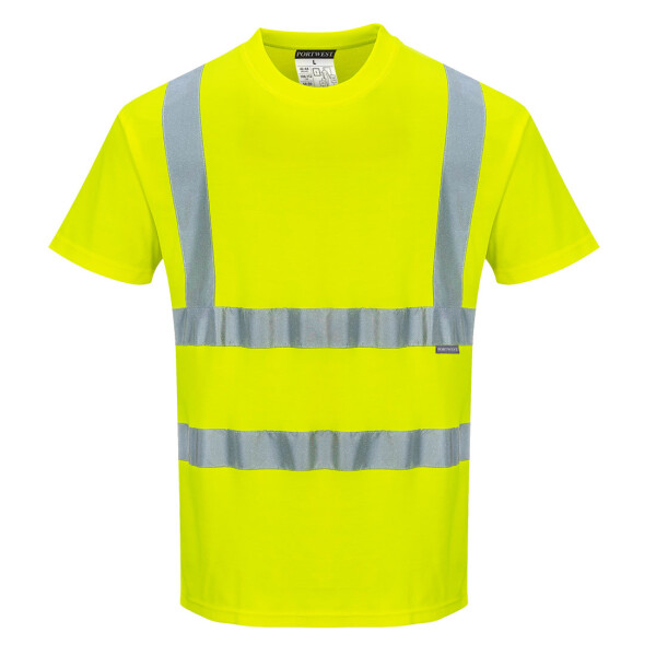 Portwest S170 Baumwoll-Comfort-Warnschutz-Kurzarmshirt, Farbe: neongelb, Rundhalsauschnitt, 40+ UPF klassifiziertes Gewebe, das 98% der UV-Strahlen blockiert, max. 50 Wäschen, Größe XL