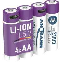 Li-Ion Akku 1,5 V 1800 mAh mit integriertem USB-C Ladeport ANSMANN, Paket 4 Stück