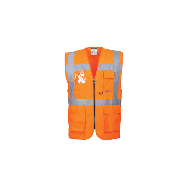 Portwest S476 Berlin Warnschutz Exekutiv Weste Größe M, Farbe orange,100% Polyester, Kettenstrick 124g