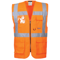 Portwest S476 Berlin Warnschutz Exekutiv Weste Größe M, Farbe orange,100% Polyester, Kettenstrick 124g