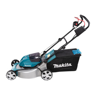 Makita DLM463Z Akku-Rasenmäher 2x18 V, Schnittbreite 46cm, einschaltbarer Leisemodus, 3in1: Mähen, Sammeln, Mulchen, 60l Fangkorb, bis ca. 800qm, Solomaschine