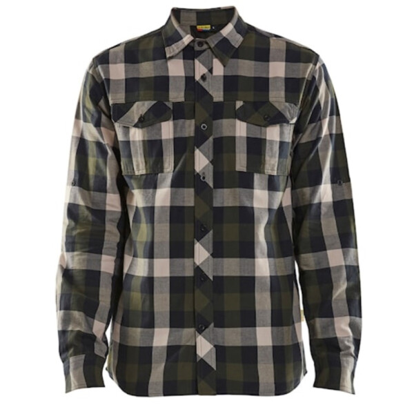 BLAKLÄDER Flanellhemd, Farbe: 4599 DUNKEL OLIVGRÜN/SCHWARZ, Größe M, langärmelig, lockere Passform, 100% Baumwolle, einseitig aufgebürstet, 180g/m²