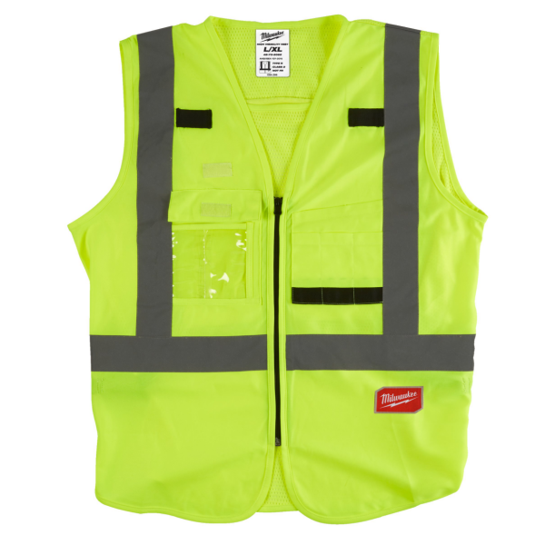 MILWAUKEE Warnschutzweste gelb, Gr. L/XL, 10 Taschen, ID-Ausweistasche, Rückenöffnung