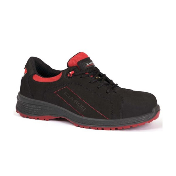 GIASCO RUGBY S3 SRC ESD, Sicherheitsschuh, Gr. 42, Farbe: schwarz/rot, halbhoch, wasserabweisendem Nubuck-Vollleder IDROTECH