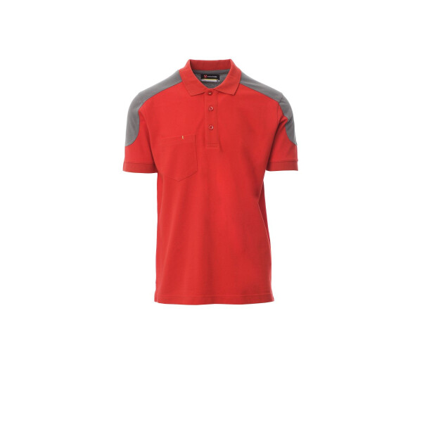 PAYPER COMPANY Poloshirt zweifarbig, rosso/smoke, Gr. M, 3-Knopfleiste, Brusttasche mit Stiftehalter, Nackenband, 60% Baumwolle, 40% Polyester, 230g/m²