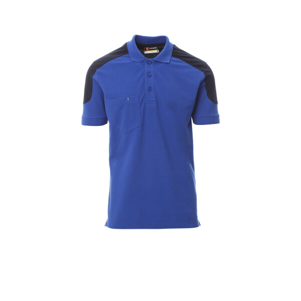 PAYPER COMPANY Poloshirt zweifarbig, königsblau/marineblau, Gr. L, 3-Knopfleiste, Brusttasche mit Stiftehalter, Nackenband, 60% Baumwolle, 40% Polyester, 230g/m²