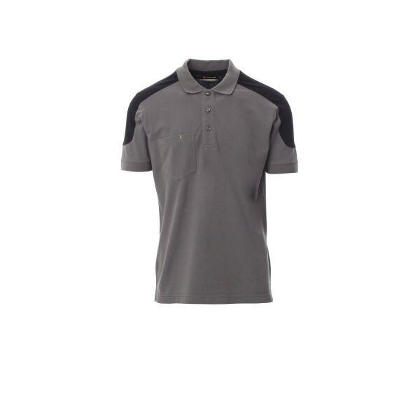 PAYPER COMPANY Poloshirt zweifarbig, rauchgrau/schwarz, Gr. L, 3-Knopfleiste, Brusttasche mit Stiftehalter, Nackenband, 60% Baumwolle, 40% Polyester, 230g/m²