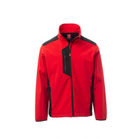 PAYPER GALWAY Softshell-Jacke zweifarbig, rot/schwarz, Gr. L, elastischer Ärmelsaum, reflektierende Details auf der Rückenpartie, 95% Polyester, 5% Elastan, 320g/m²