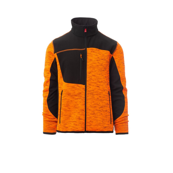 PAYPER TRAVEL Strickjacke mit Softshell-Einsätzen, fluoorange/schwarz, Gr. XL, Besätze an Saum und Bündchen, versiegelter Reißverschluss, 100% Polyester, 380g/m²