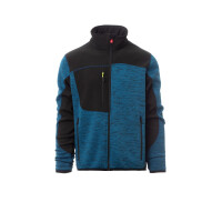 PAYPER TRAVEL Strickjacke mit Softshell-Einsätzen, blau meliert/schwarz, Gr. L, Besätze an Saum und Bündchen, versiegelter Reißverschluss, 100% Polyester, 380g/m²