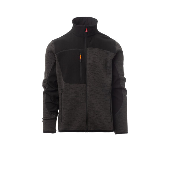 PAYPER TRAVEL Strickjacke mit Softshell-Einsätzen, stahlgrau meliert/schwarz, Gr. XL, Besätze an Saum und Bündchen, versiegelter Reißverschluss, 100% Polyester, 380g/m²