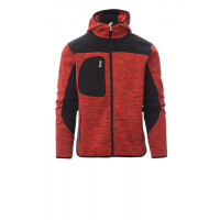 PAYPER TRIP Strickjacke mit Softshell-Einsätzen und Kapuze, rot/schwarz - fluogelb, Gr. L, Besätze an Saum und Bündchen, versiegelter Reißverschluss, 100% Polyester, 380g/m²