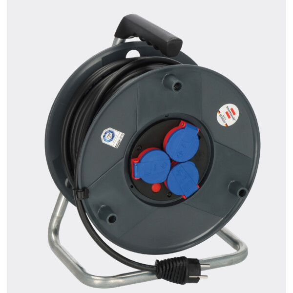 Brennenstuhl Kunststoff - Kabeltrommel 40m, für den Einsatz im Freien, H07RN-F3G1,5,spritzwassergeschützte 3-fach Steckdose, IP44, Überhitzungsschutz, K2 DGUV 203005