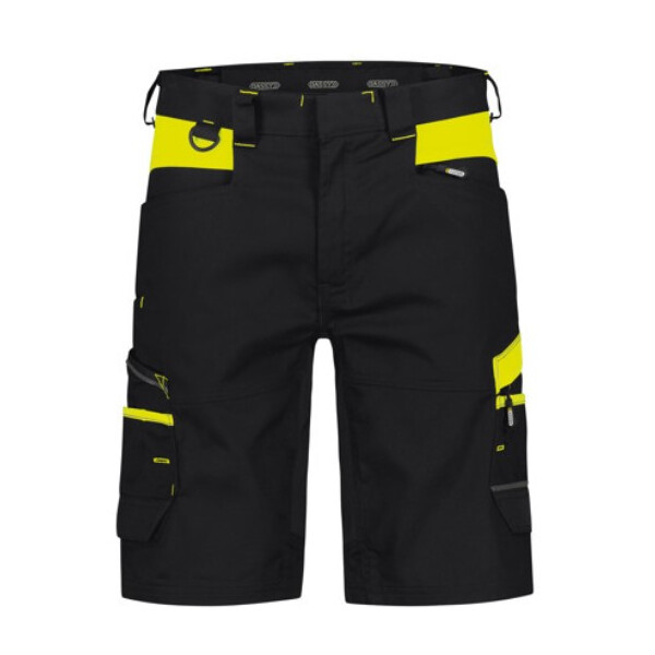 DASSY Manilla, Farbe 6790 SCHWARZ/NEONGELB, Größe 50, Arbeitsshorts mit 4-Wege-Stretch, 65% Polyester/35% Baumwolle, +/- 245 g/m²