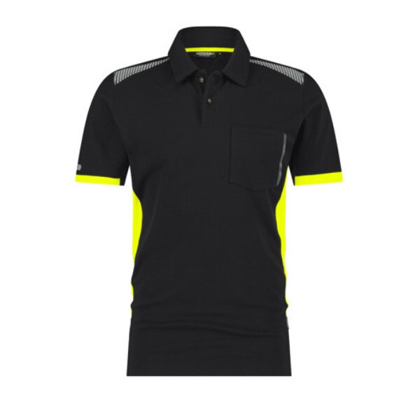 DASSY Veracruz, Farbe 6790 SCHWARZ/NEONGELB, Größe S, Poloshirt mit reflektierenden Details, 60% Baumwolle/40% Polyester, +/- 220 g/m²