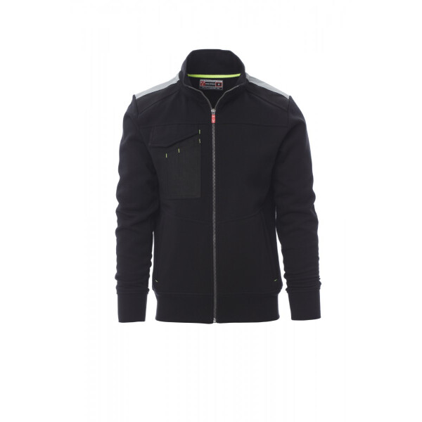 PAYPER WORK 2.0 Herren-Sweatshirt, schwarz, Gr. XL, durchgehender Reißverschluss, 2 Reißverschlusstaschen, multifunktionale Brusttasche, Reflexstreifen an den Schultern, 70% Baumwolle + 30% Polyester, 300g/m²