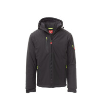 PAYPER CREEK PAD Softshell-Winterjacke, anthrazit/schwarz, Gr. L, Kragen mit Fleece-Einsätzen, abnehmbare Kapuze mit Kordelzug, elastische Ärmelbündchen mit Klett, 78 % Nylon + 22 % Elastan, 320g/m²