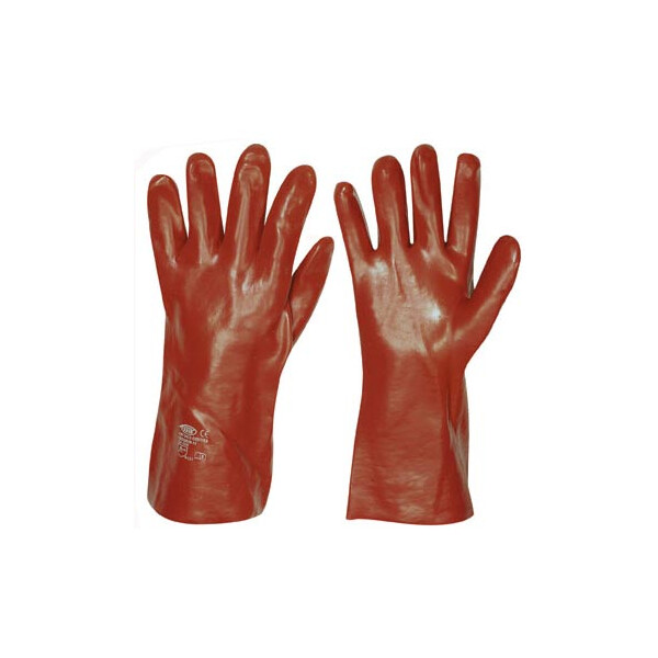 Feldtmann DENVER,  Vinyl beschichtete  Handschuhe mit Stulpe, rotbraun, EN388, Länge 350mm